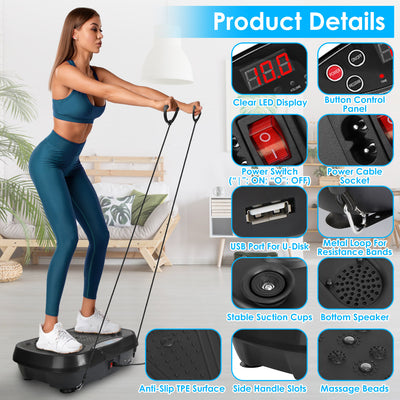 Vibration Exercise Machine – Whole Body Fitness Plate with 120 Speeds, 1–20 Min Timer, Resistance Bands & Remote Control – 330 lbs Max Load